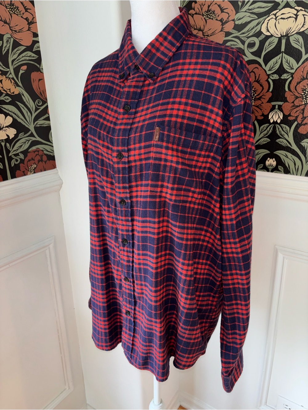 Men’s Red Navy Plaid Flannel Shirt XL Classic Outdoorsy - Picture 6 of 11
